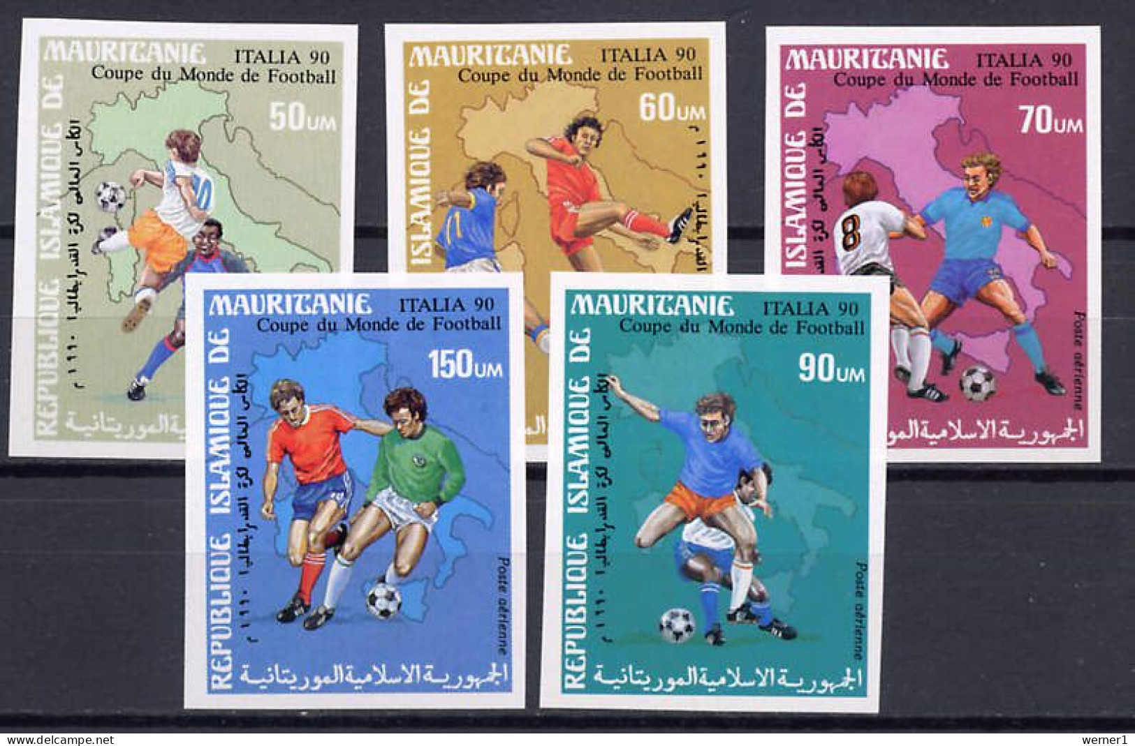 Mauritania 1990 Football Soccer World Cup Set Of 5 Imperf. MNH -scarce- - 1990 – Italy