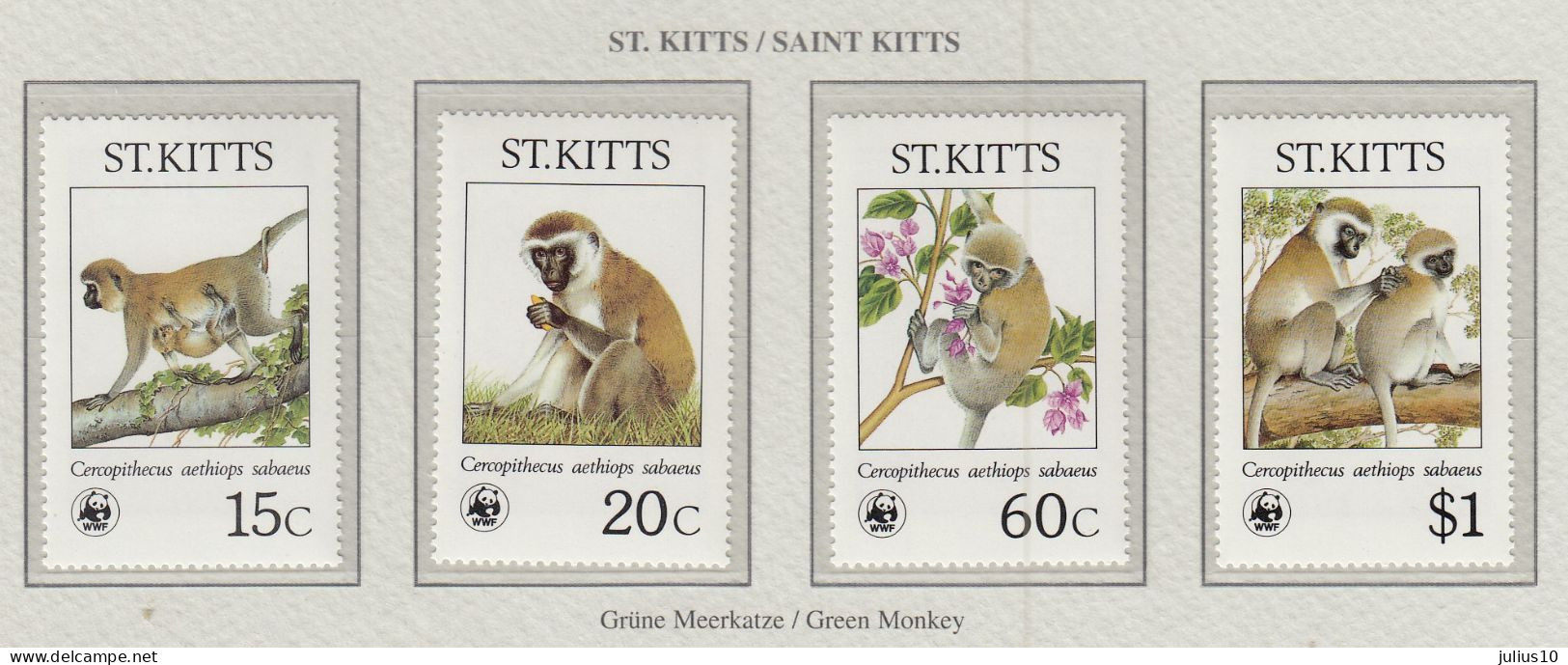 St. KITTS 1986 WWF Animals Mi 184-187 MNH(**) Fauna 727 - Singes
