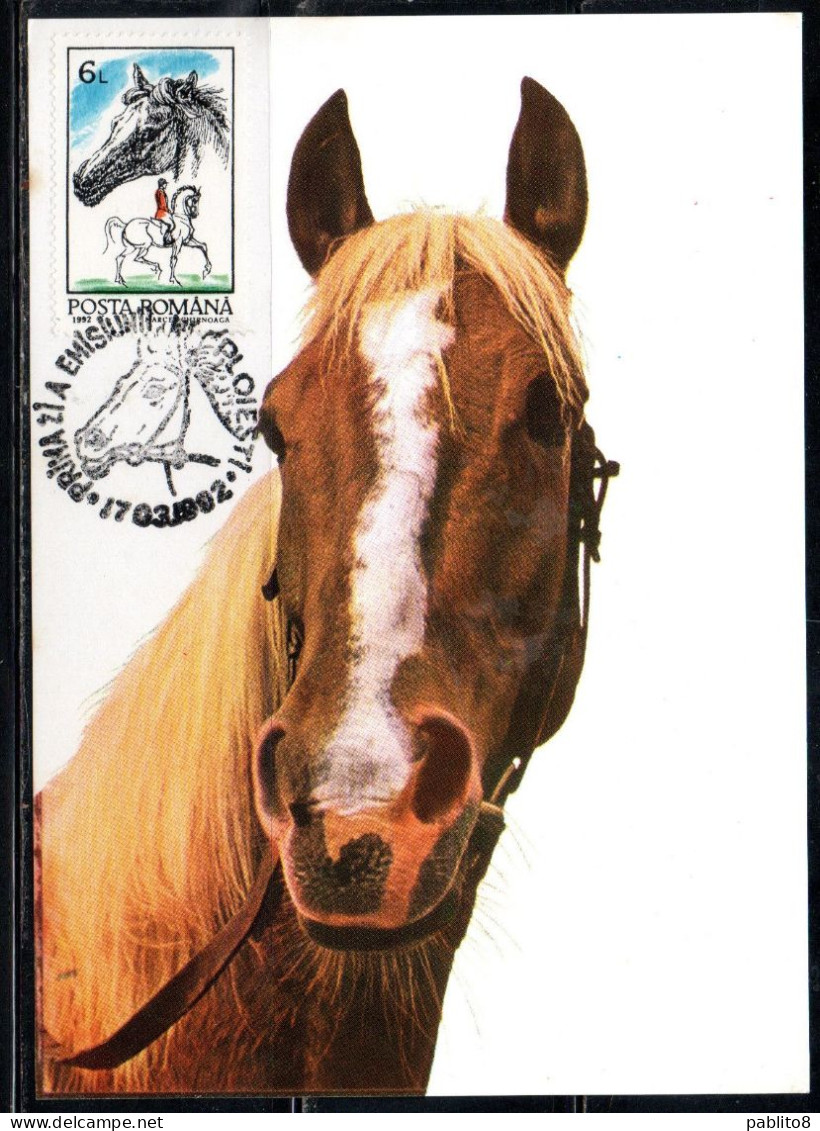 ROMANIA 1992 HORSES 6L MAXI MAXIMUM CARD - Cartes-maximum (CM)