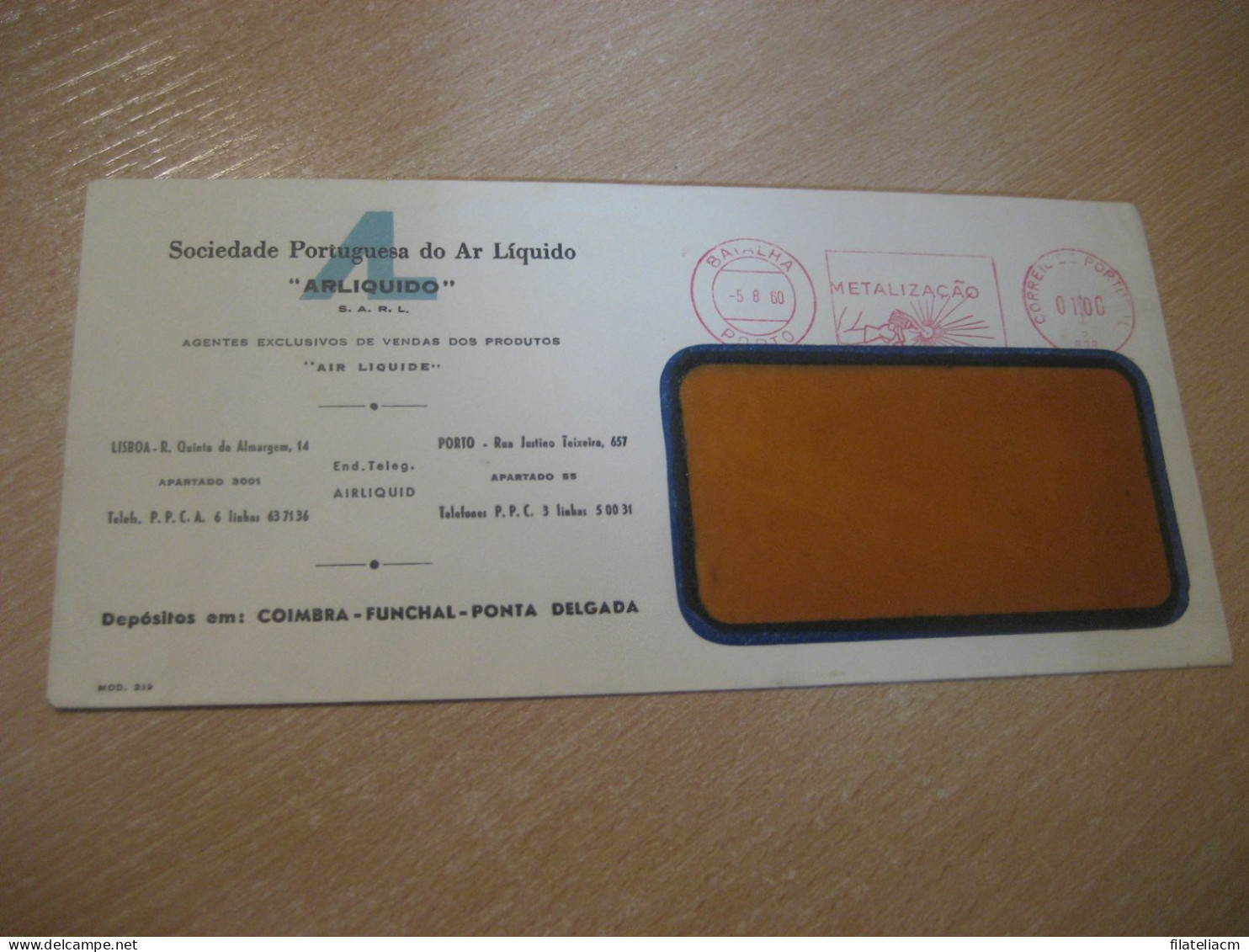 PORTO 1960 ARLIQUIDO Metalizaçao Air Liquide Chemical Physics Meter Mail Cancel Cover PORTUGAL - Lettres & Documents