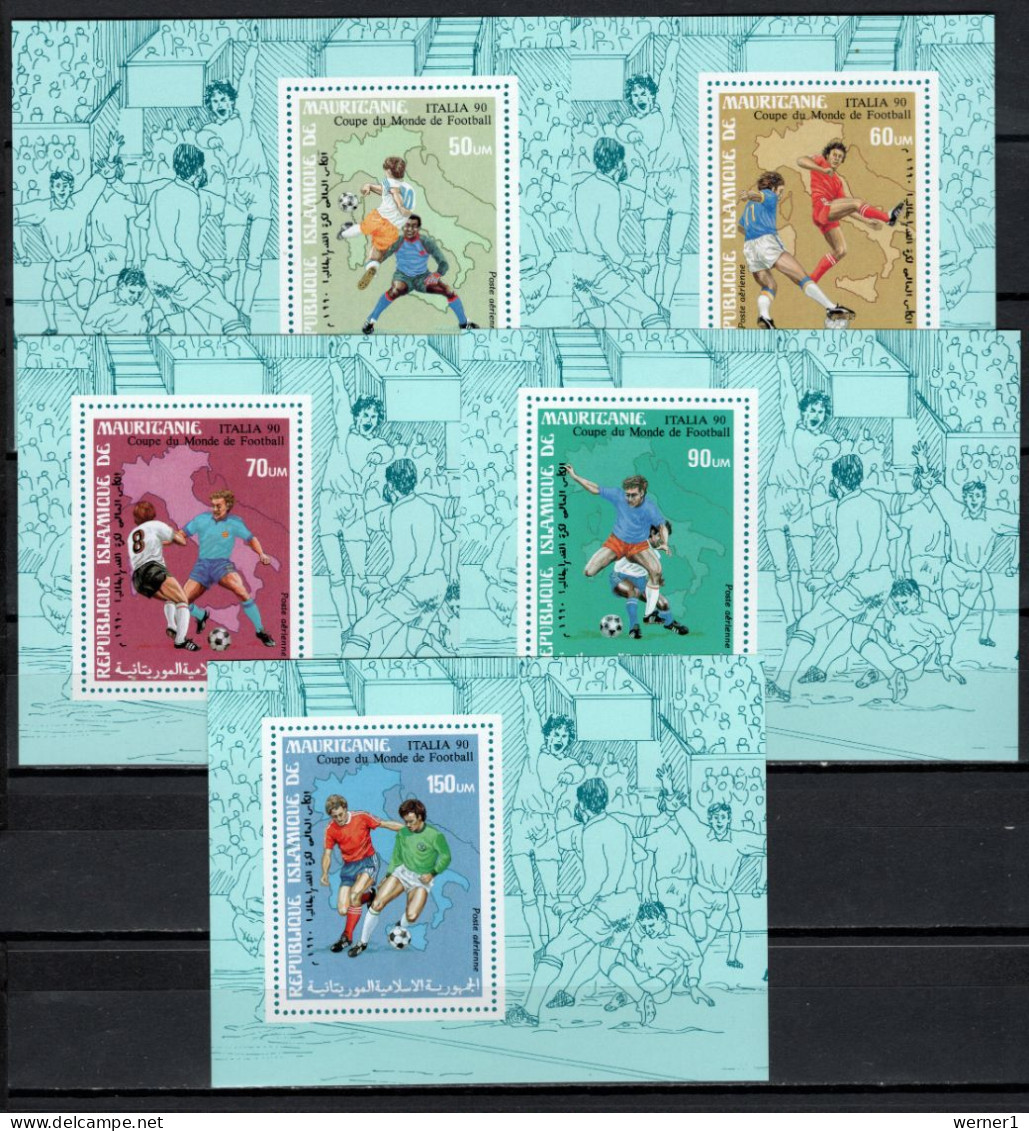 Mauritania 1990 Football Soccer World Cup Set Of 5 S/s Imperf. MNH -scarce- - 1990 – Italy