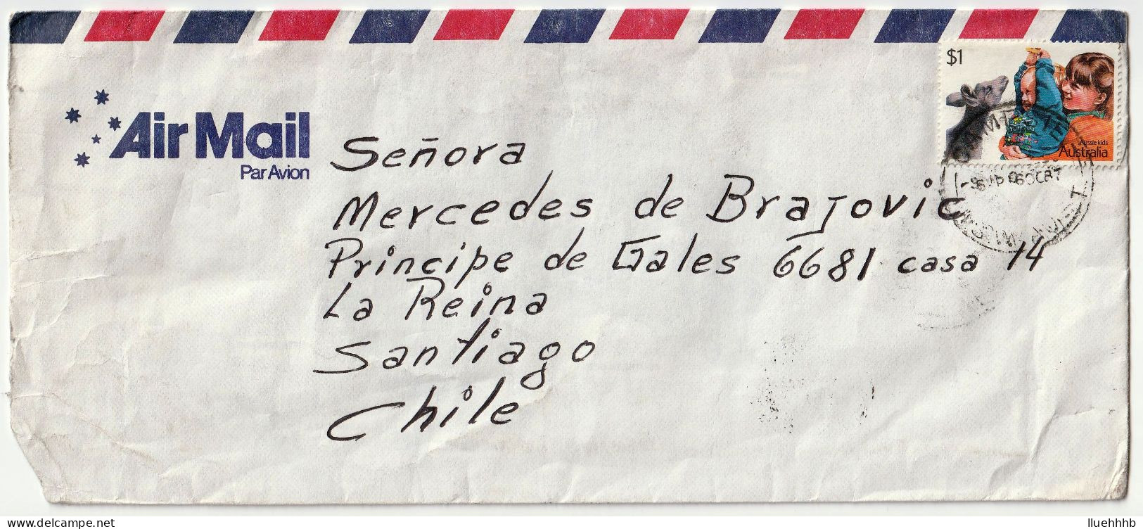 AUSTRALIA: $1 Aussie Kids Solo Usage On 1987 Airmail Cover To CHILE - Covers & Documents