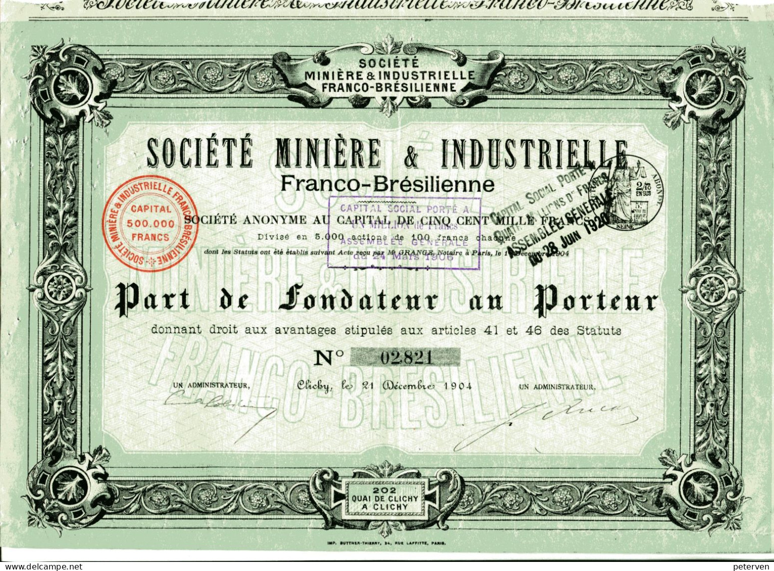 SOCIÉTÉ MINIÈRE & INDUSTRIELLE Franco-Brésilienne - Unclassified