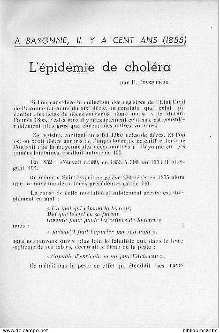 SOC. SCIENCES,LETTRES & ARTS BAYONNE N°76-Avril1956 - BAÏGORRY AU XVIIIe Siècle,BAYONNE 1885:EPIDEMIE DE CHOLERA.etc.. - Baskenland