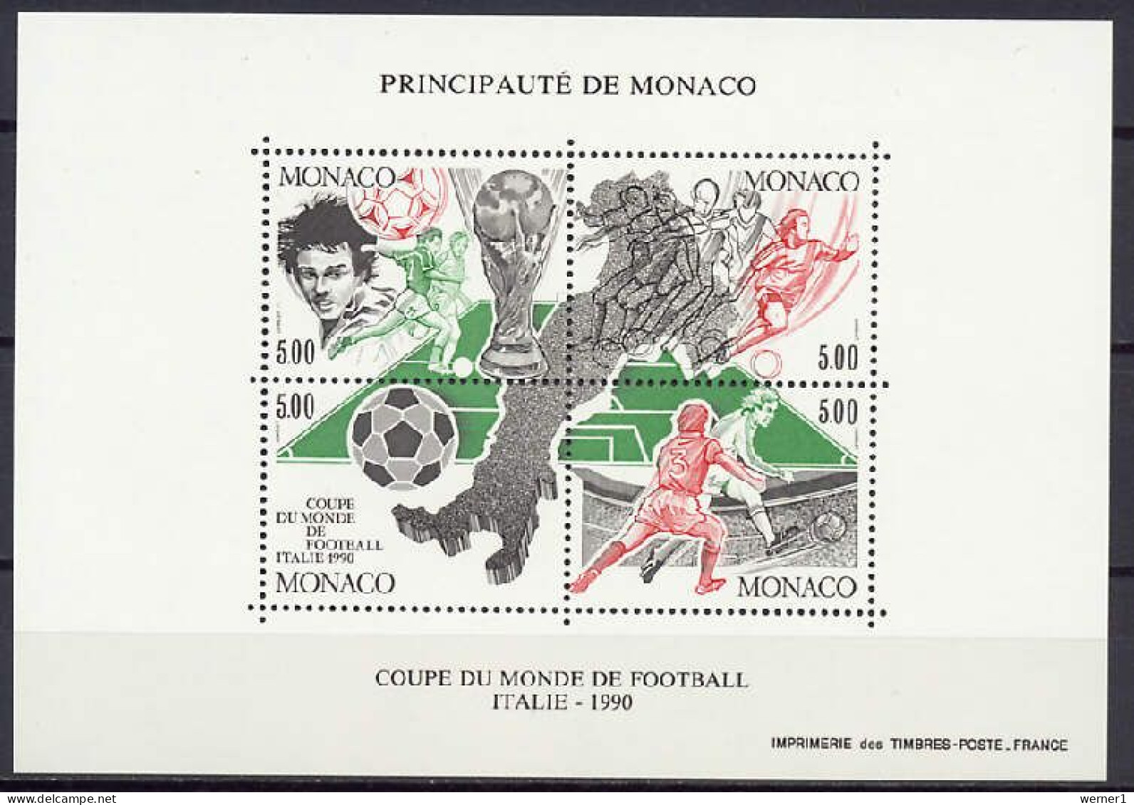 Monaco 1990 Football Soccer World Cup S/s MNH - 1990 – Italie