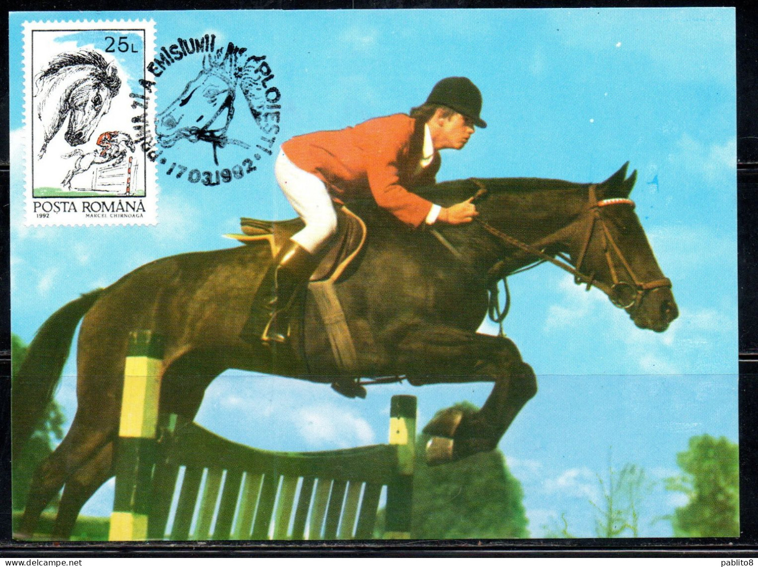 ROMANIA 1992 HORSES 25L MAXI MAXIMUM CARD - Maximum Cards & Covers