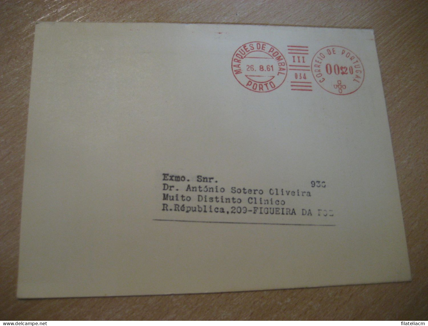 PORTO 1961 To Figueira Da Foz BIAL Cosatetril Tetraciclina Glucosamina Pharmacy Health Meter Mail Document Card PORTUGAL - Lettres & Documents