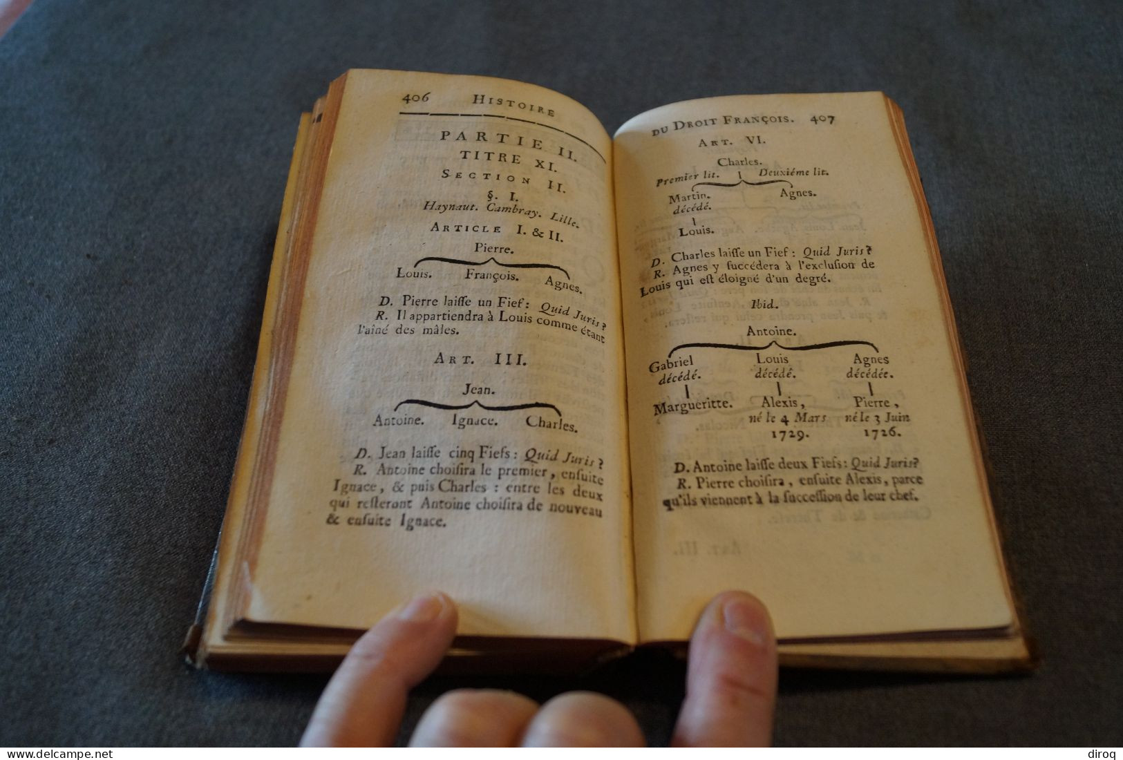 RARE,1753,Histoire et éléments Droit François,444 pages + table,17 Cm./10 Cm.