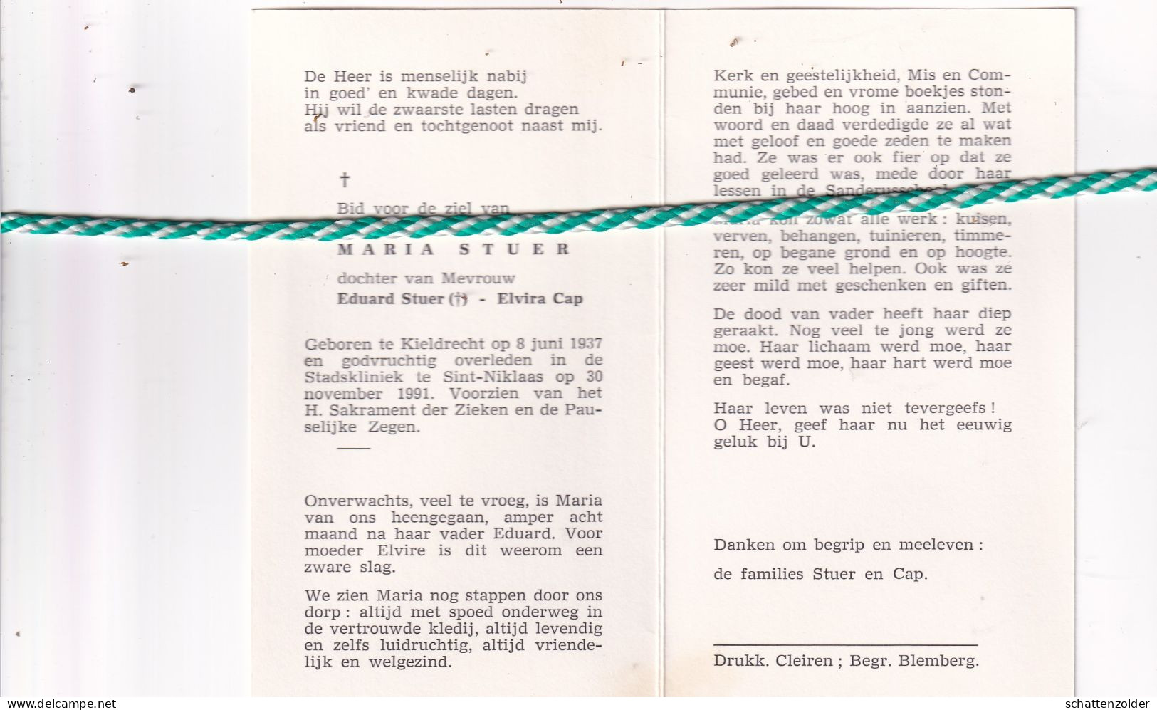 Maria Stuer-Cap; Kieldrecht 1937, Sint-Niklaas 1991. Foto - Obituary Notices