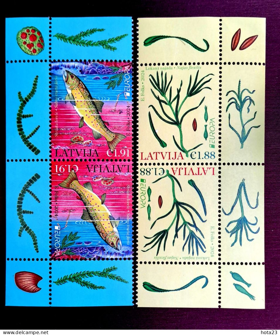 (!) Latvia Lettland Lettonie 2024 Underwater Fauna And Flora EUROPA Fish River Trout Salmo PAIR MNH - 2024