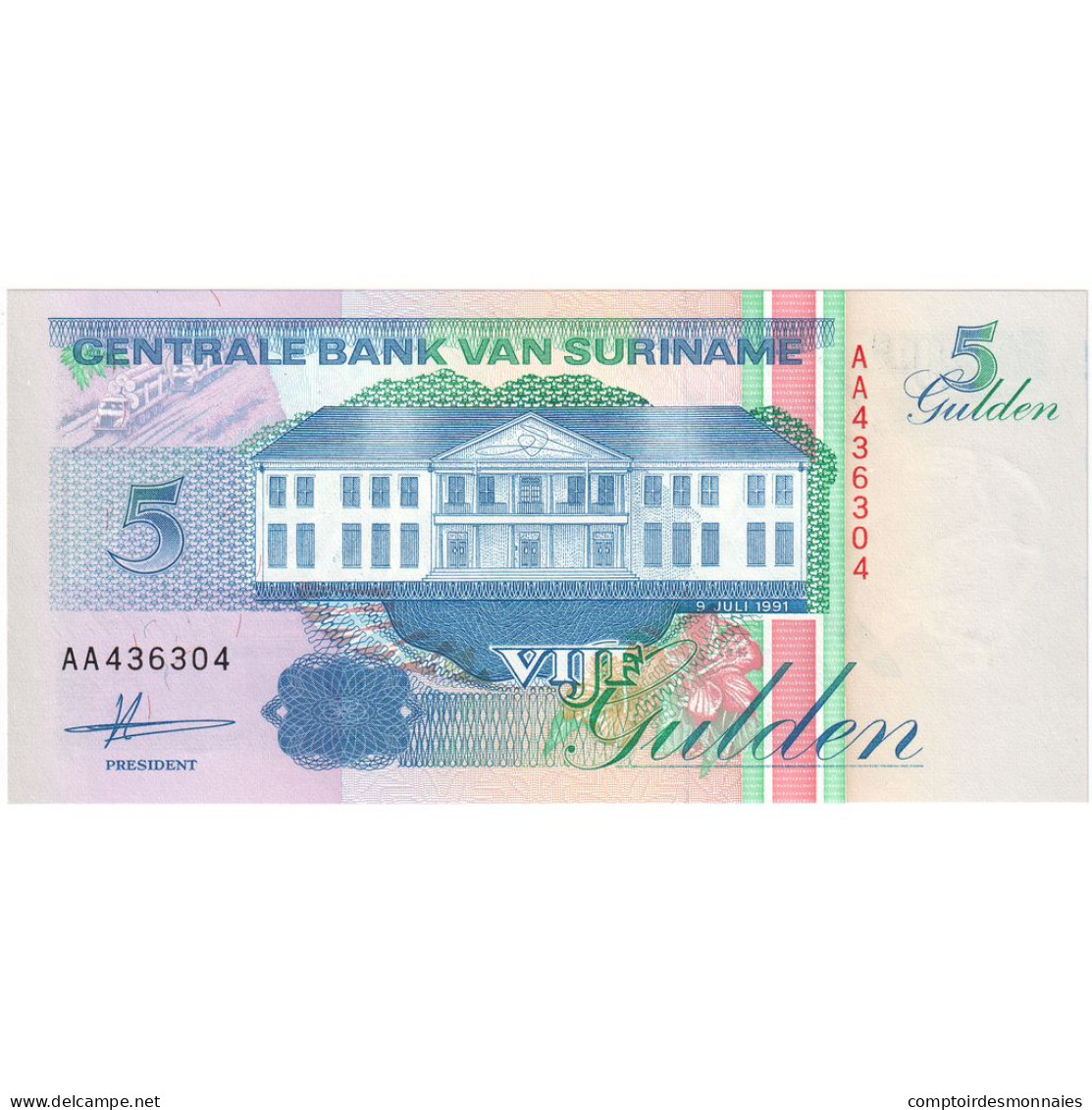 Suriname, 5 Gulden, 1991-07-09, NEUF - Surinam