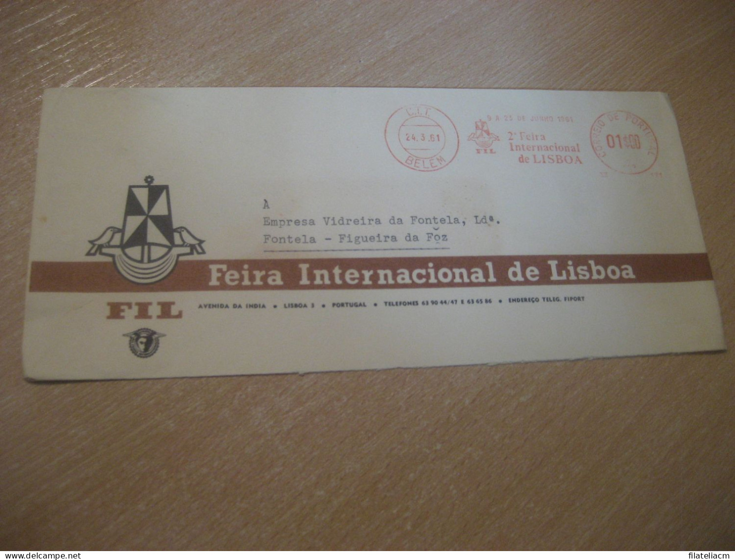 BELEM 1961 To Figueira Da Foz Fontela FIL Feira Internacional Fair Meter Mail Cancel Cover PORTUGAL - Lettres & Documents