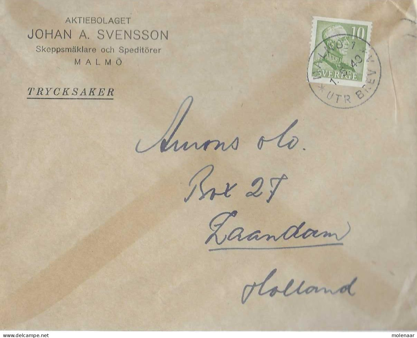 Postzegels > Europa > Zweden > 1920-50 > Brief No. 335(17091) - Briefe U. Dokumente