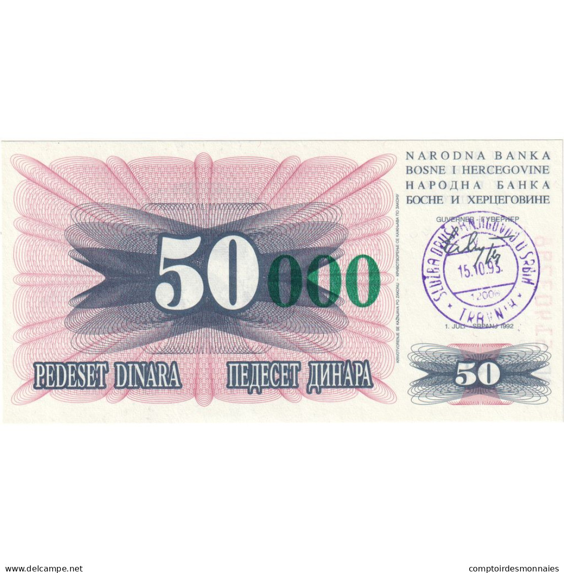 Bosnie-Herzégovine, 50,000 Dinara, 1993, 1993-12-24, KM:55c, NEUF - Bosnie-Herzegovine