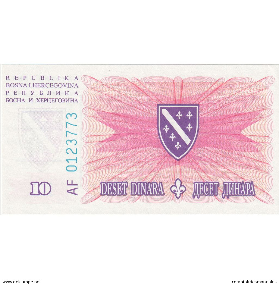 Bosnie-Herzégovine, 10 Dinara, 1994, 1994-08-15, KM:41a, NEUF - Bosnie-Herzegovine