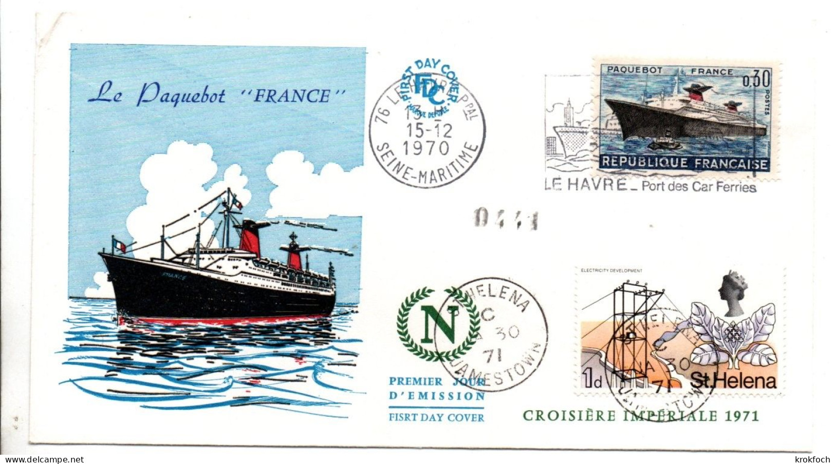 Paquebot France - Escale Sainte-Hélène 01.1971 - Napoléon - St. Helena - Maritime Post