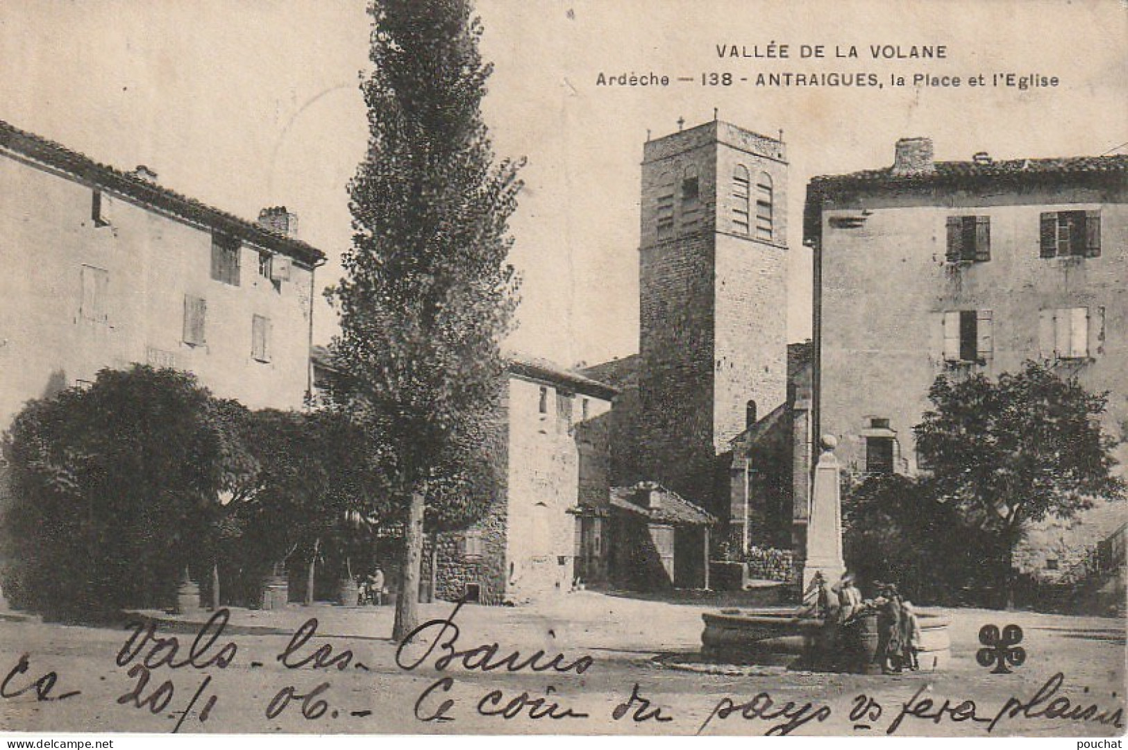 AA+ -(07) VALLEE DE LA VOLANE - ANTRAIGUES , LA PLACE ET L' EGLISE - ANIMATION - ENFANTS A LA FONTAINE - Autres & Non Classés