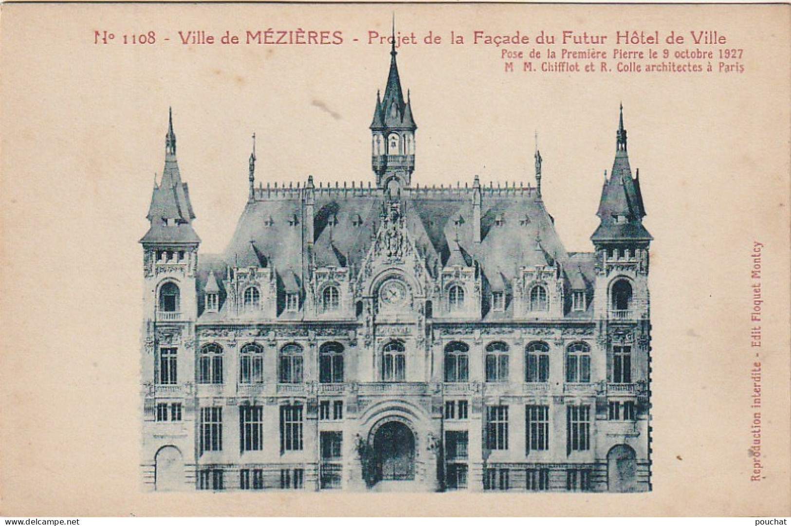 AA+ -(08) VILLE DE MEZIERES - PROJET DE LA FACADE DU FUTUR HOTEL DE VILLE ( ARCH. CHIFFLOT ET COLLET, PARIS )  - Charleville