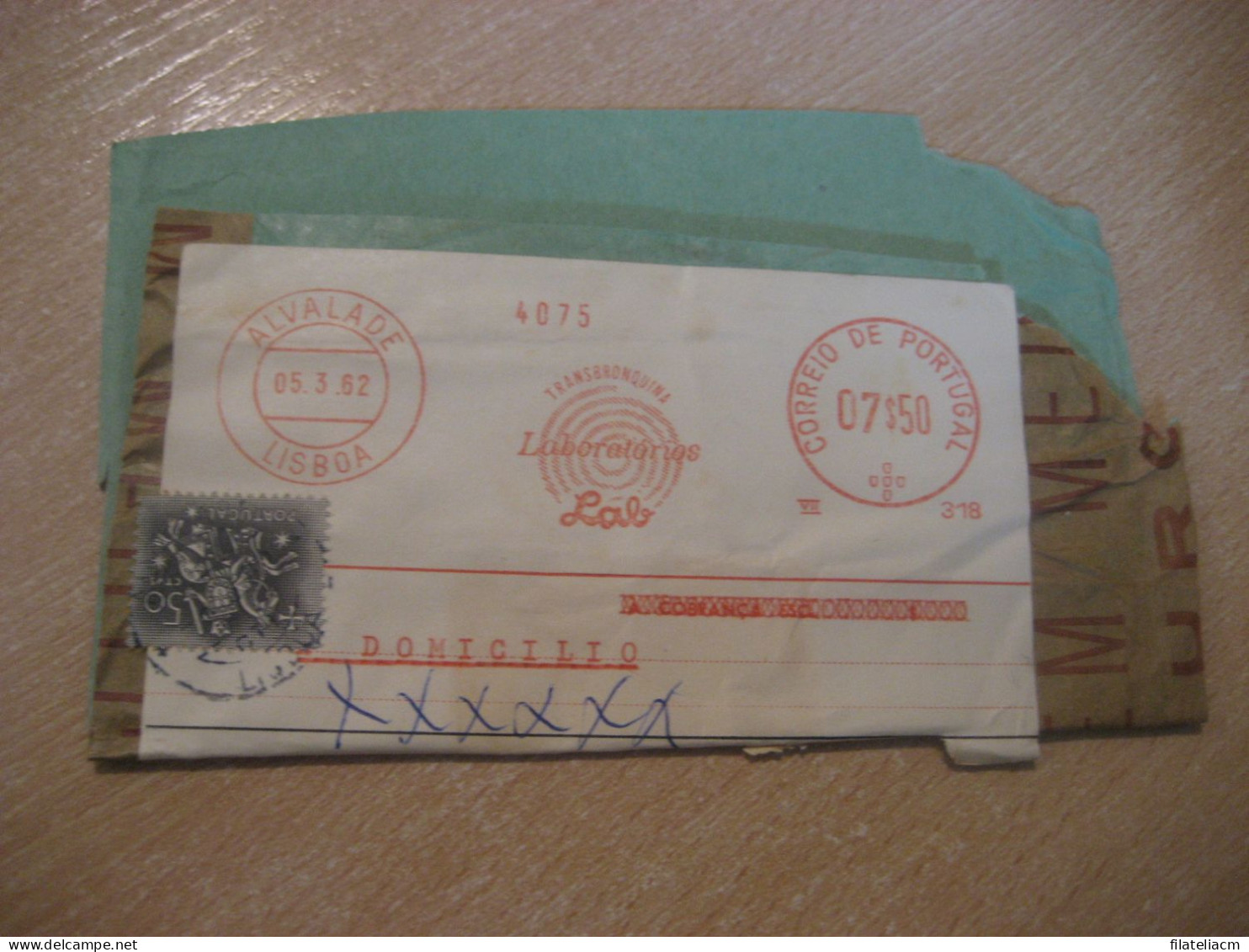 LISBOA 1962 To Figueira Da Foz Laboratorios LAB Laboratorium Transbronquina Pharmacy Meter Mail Cancel Fragment PORTUGAL - Covers & Documents