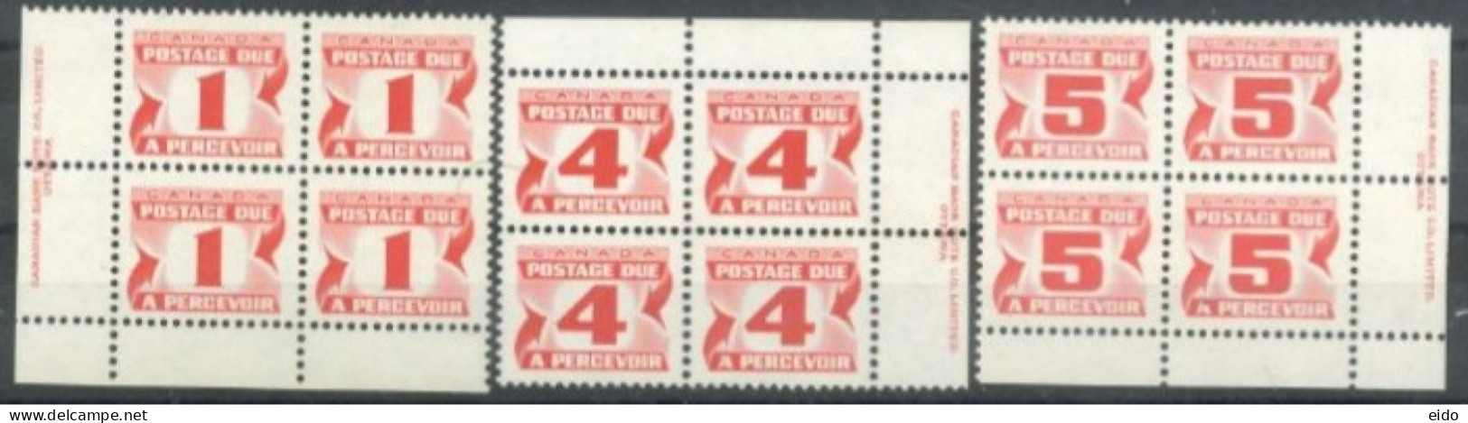 CANADA - 1967, POSTAGE DUE STAMPS SET OF 4, BLOCK OF 4 EACH, UMM (**). - Unused Stamps