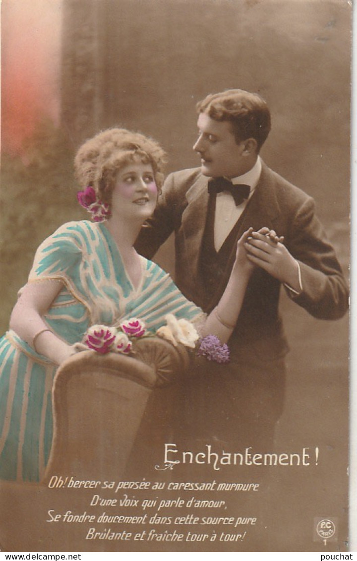 AA+ 12- " ENCHANTEMENT " -  COUPLE , SENTIMENTS , POEME - LOT DE 5 CARTES COLORISEES - Couples