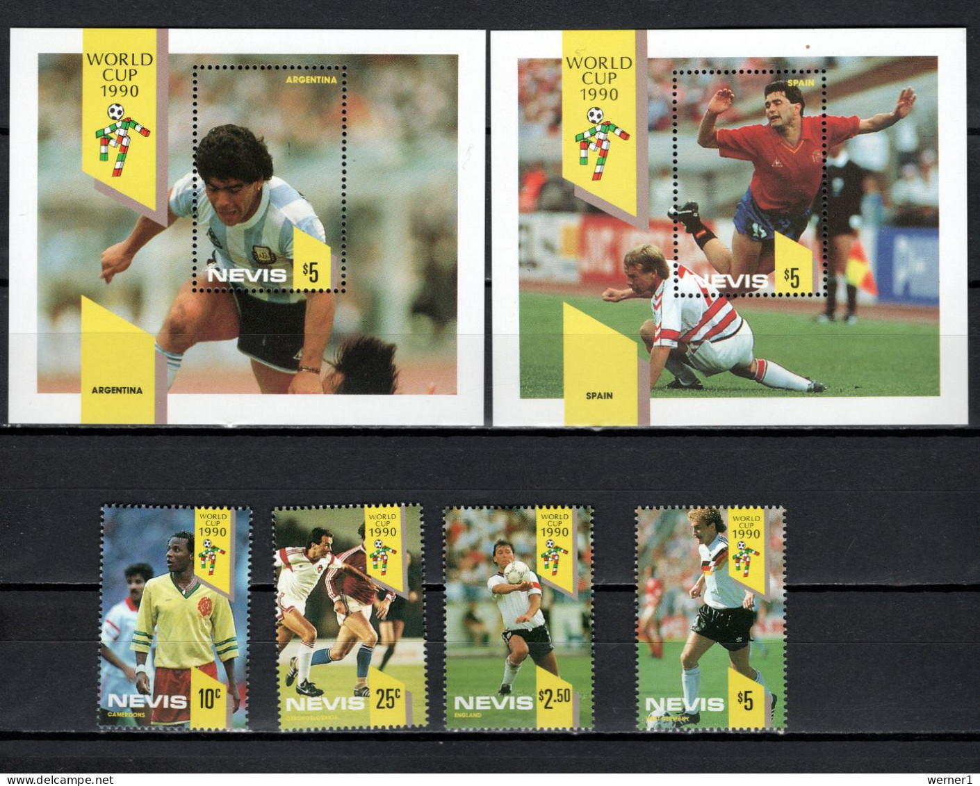 Nevis 1990 Football Soccer World Cup Set Of 4 + 2 S/s MNH - 1990 – Italie