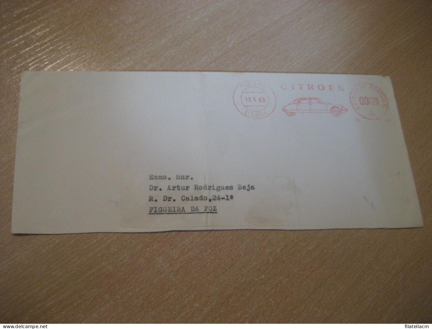 LISBOA 1963 To Figueira Da Foz CITROEN Auto Car Meter Mail Cancel Cut Cuted Cover PORTUGAL - Brieven En Documenten