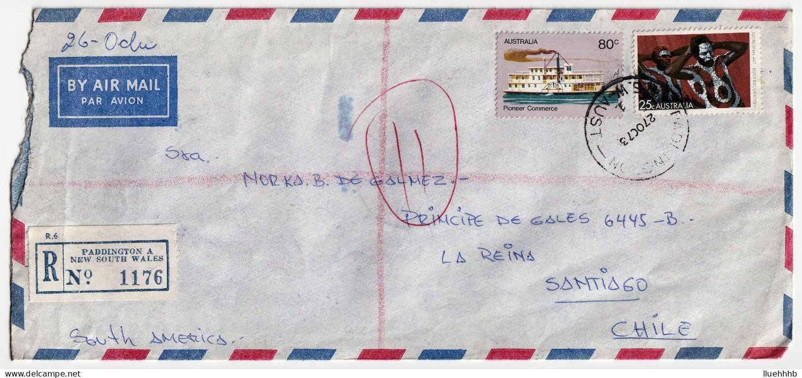 AUSTRALIA: 1973 Registered Airmail Cover To CHILE, $1.05 Rate - Cartas & Documentos