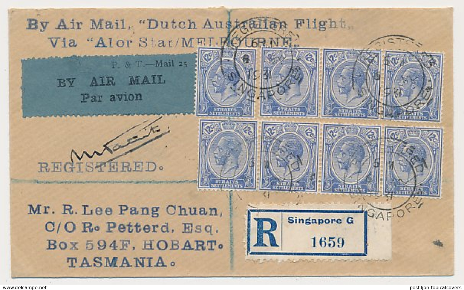 VH C 90 V X Singapore - Melbourne Australie - Tasmanie 1931 - Unclassified