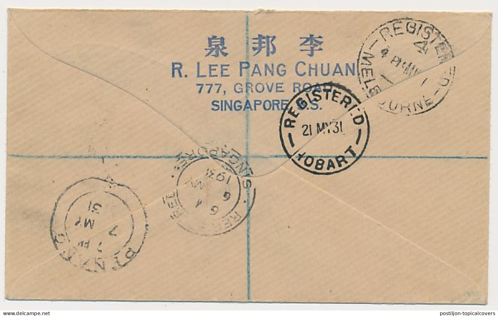 VH C 90 V X Singapore - Melbourne Australie - Tasmanie 1931 - Unclassified