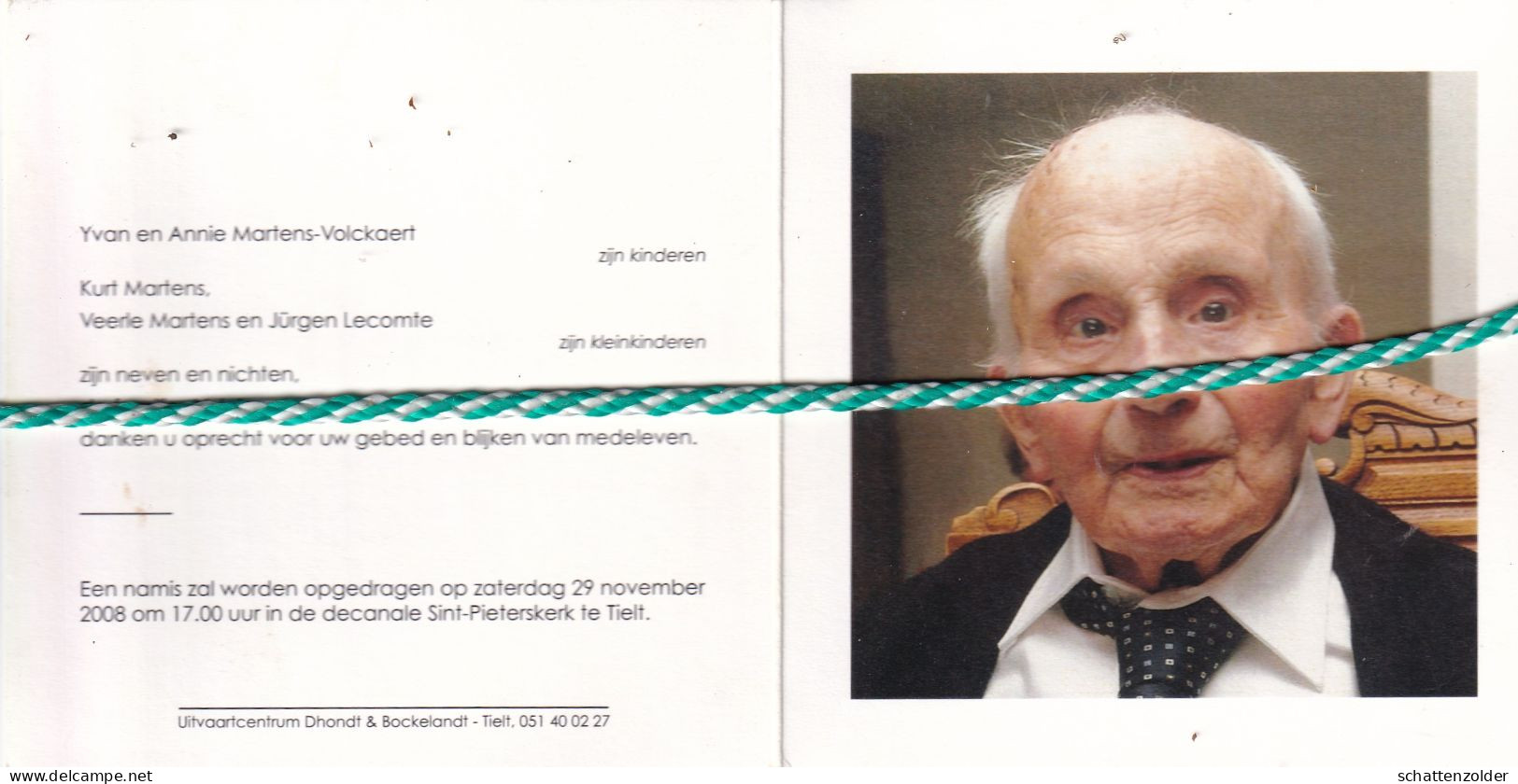 Raymond Volckaert-Bogaert, Schelderode 1907, Tielt 2008. Honderdjarige. Foto - Overlijden