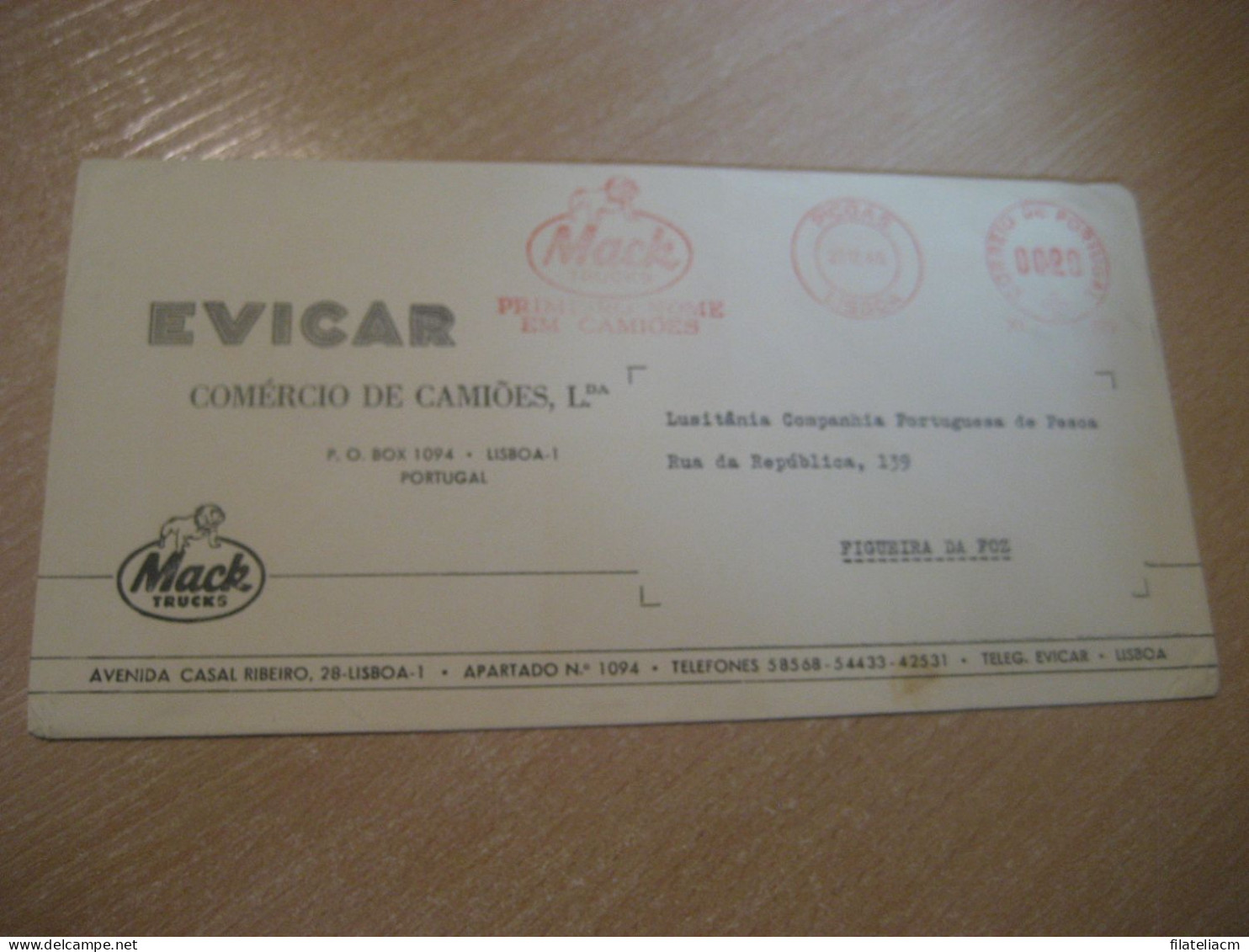 LISBOA 1965 To Figueira Da Foz EVICAR Mack Trucks Truck Dog Meter Mail Cancel Cover PORTUGAL - Covers & Documents