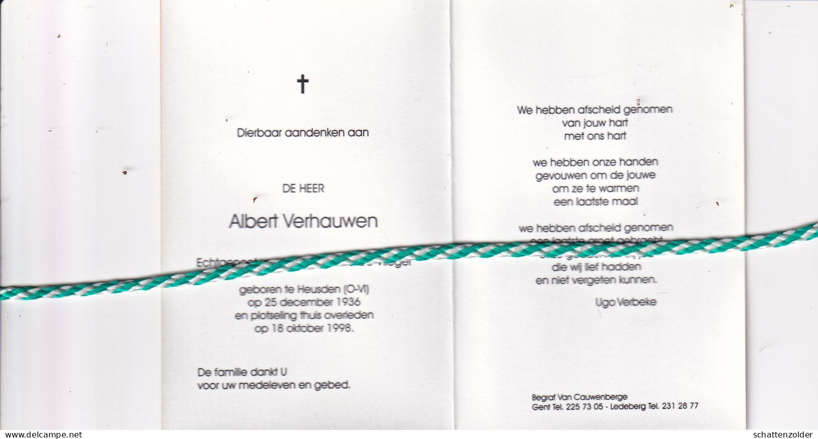 Albert Verhauwen-De Vlieger, Heusden 1936, 1998. Foto - Todesanzeige