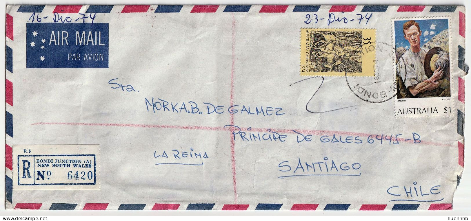 AUSTRALIA: 1974 Registered Airmail Cover To CHILE, $1.35 Rate - Lettres & Documents