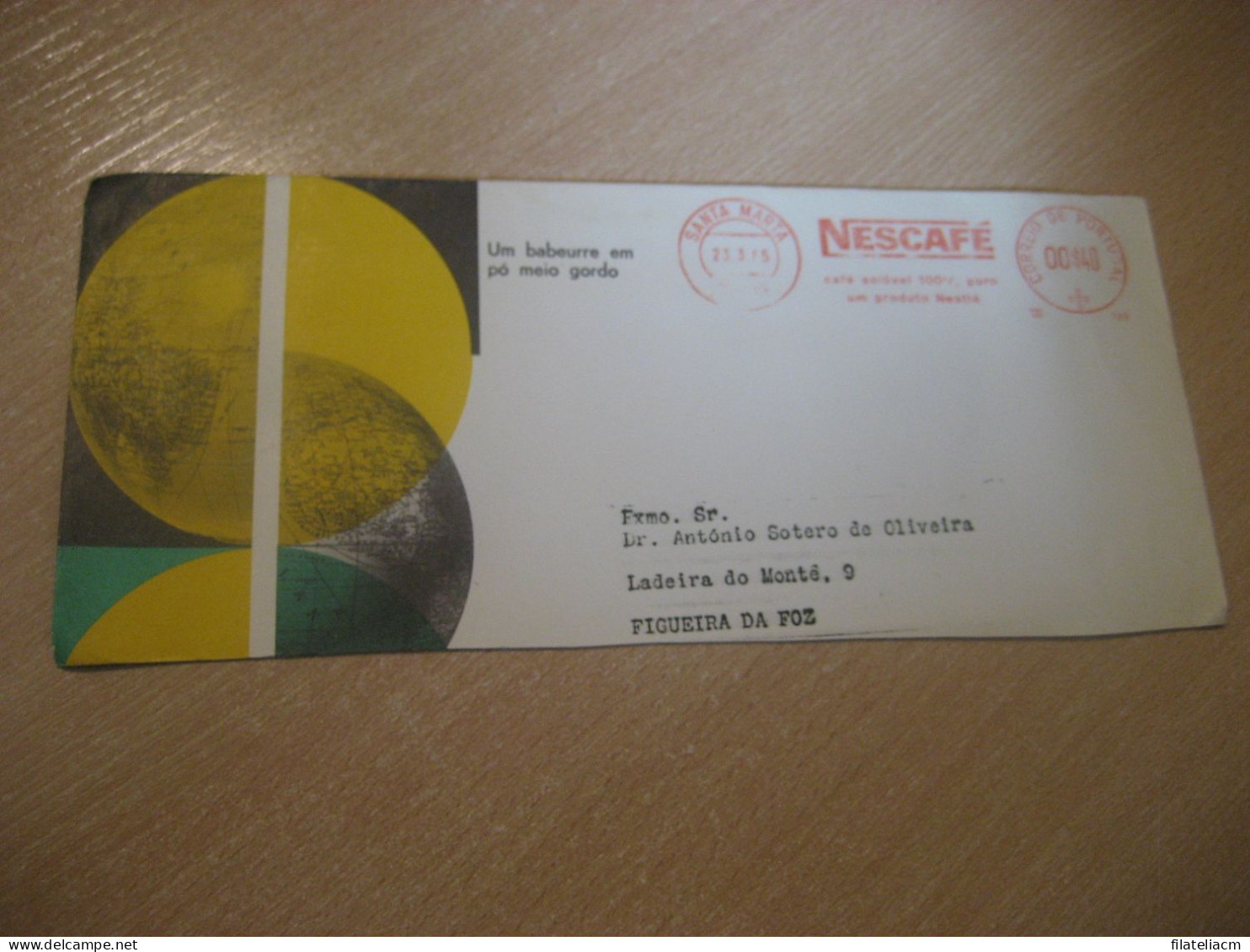 LISBOA 1965 To Figueira Da Foz NESCAFE Nestle Coffee Food Cafe Soluvel Meter Mail Cancel Cut Cuted Cover PORTUGAL - Briefe U. Dokumente