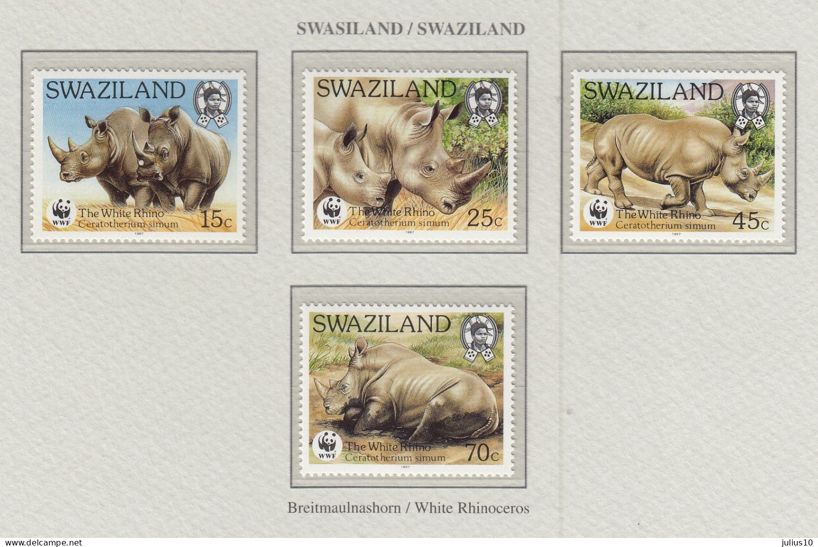 SWAZILAND 1987 WWF Animals White Rhinoceros Mi 528-531 MNH(**) Fauna 734 - Rhinoceros