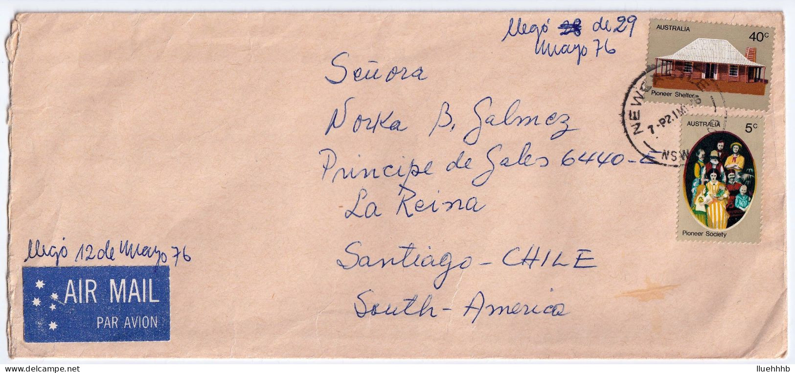 AUSTRALIA: 1976 Airmail Cover To CHILE, 40c + 5c Pioneer - Briefe U. Dokumente
