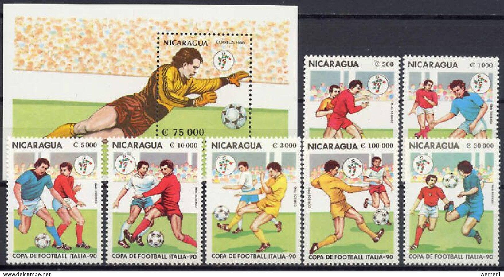 Nicaragua 1990 Football Soccer World Cup Set Of 7 + S/s MNH - 1990 – Italy