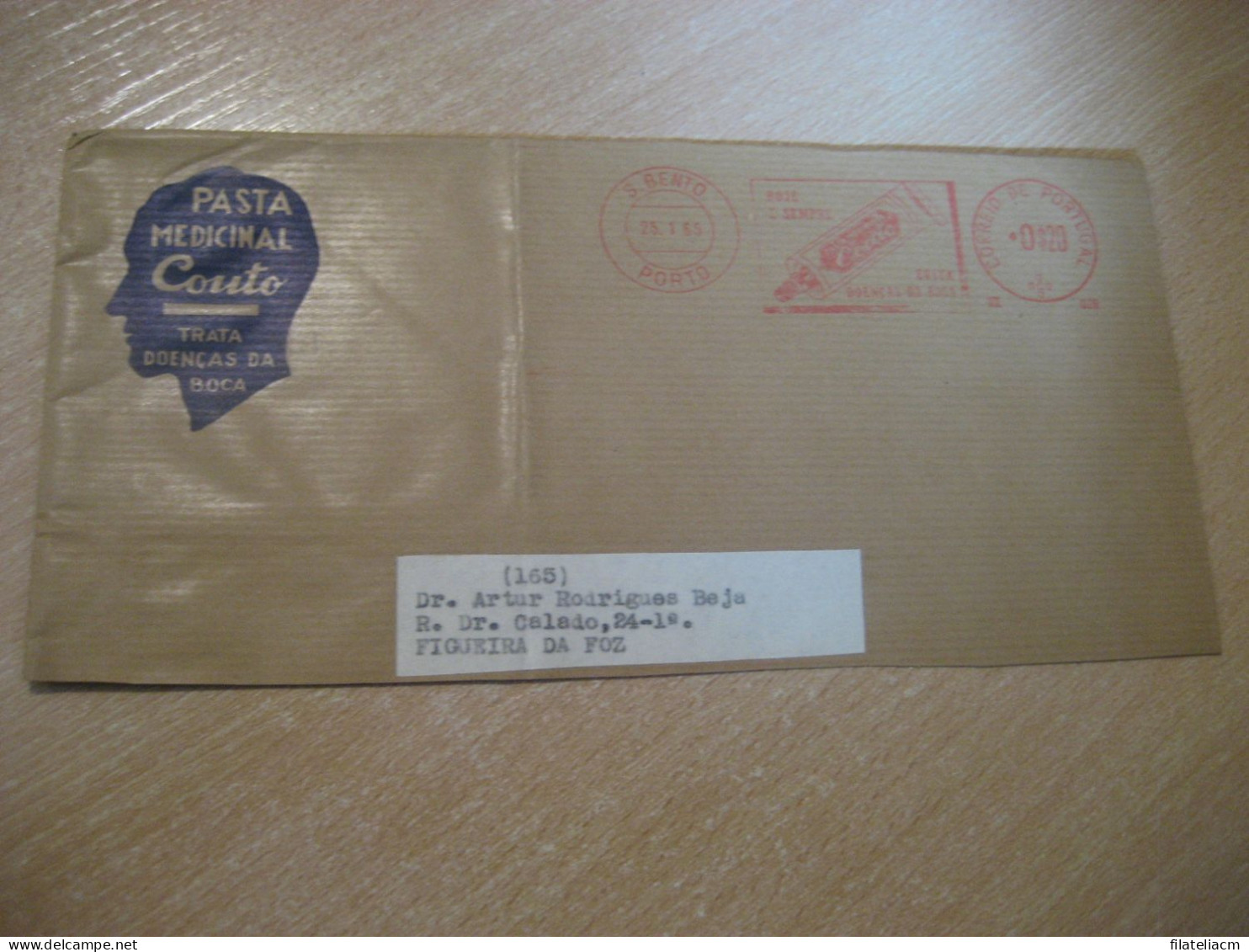 PORTO 1965 T Figueira Da Foz Pasta Medicinal COUTO Boca Pharmacy Health Sante Meter Mail Cancel Cut Cuted Cover PORTUGAL - Lettres & Documents