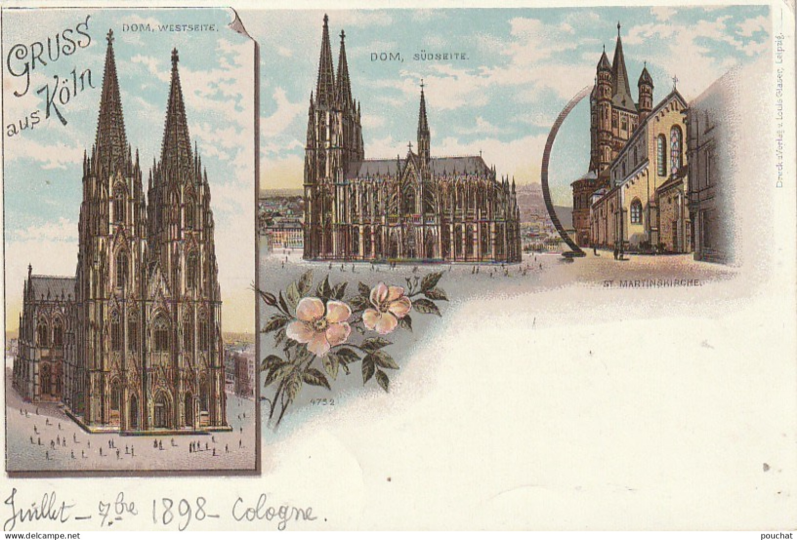 AA+ 24- GRUSS AUS KOLN - DOM  WESTSEITE , DOM SUDSEITE , ST MARTINSKIRCHE - LITHO. - Köln