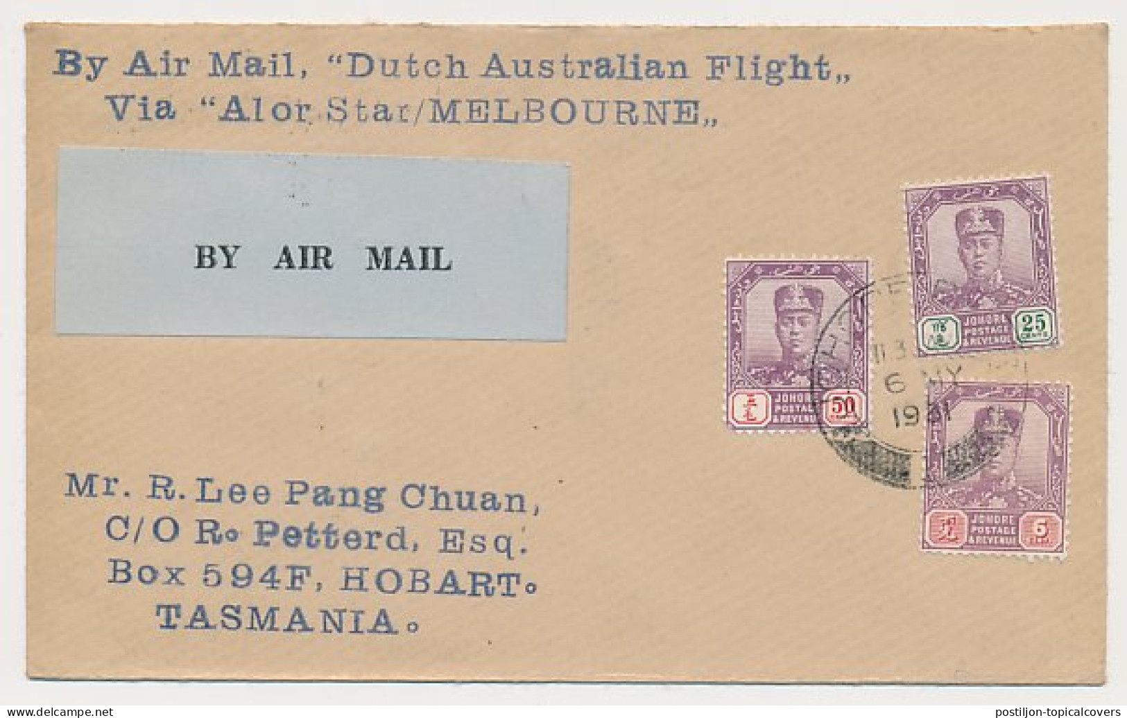 VH C 90 V Y Singapore -Johore - Sydney Australie - Tasmanie 1931 - Non Classés