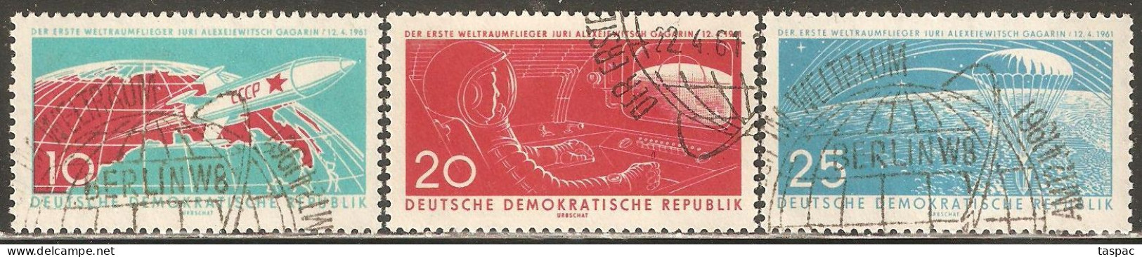 East Germany / DDR 1961 Mi# 822-824 Used - Vostok 1 / Yuri A. Gagarin / Space - Oblitérés