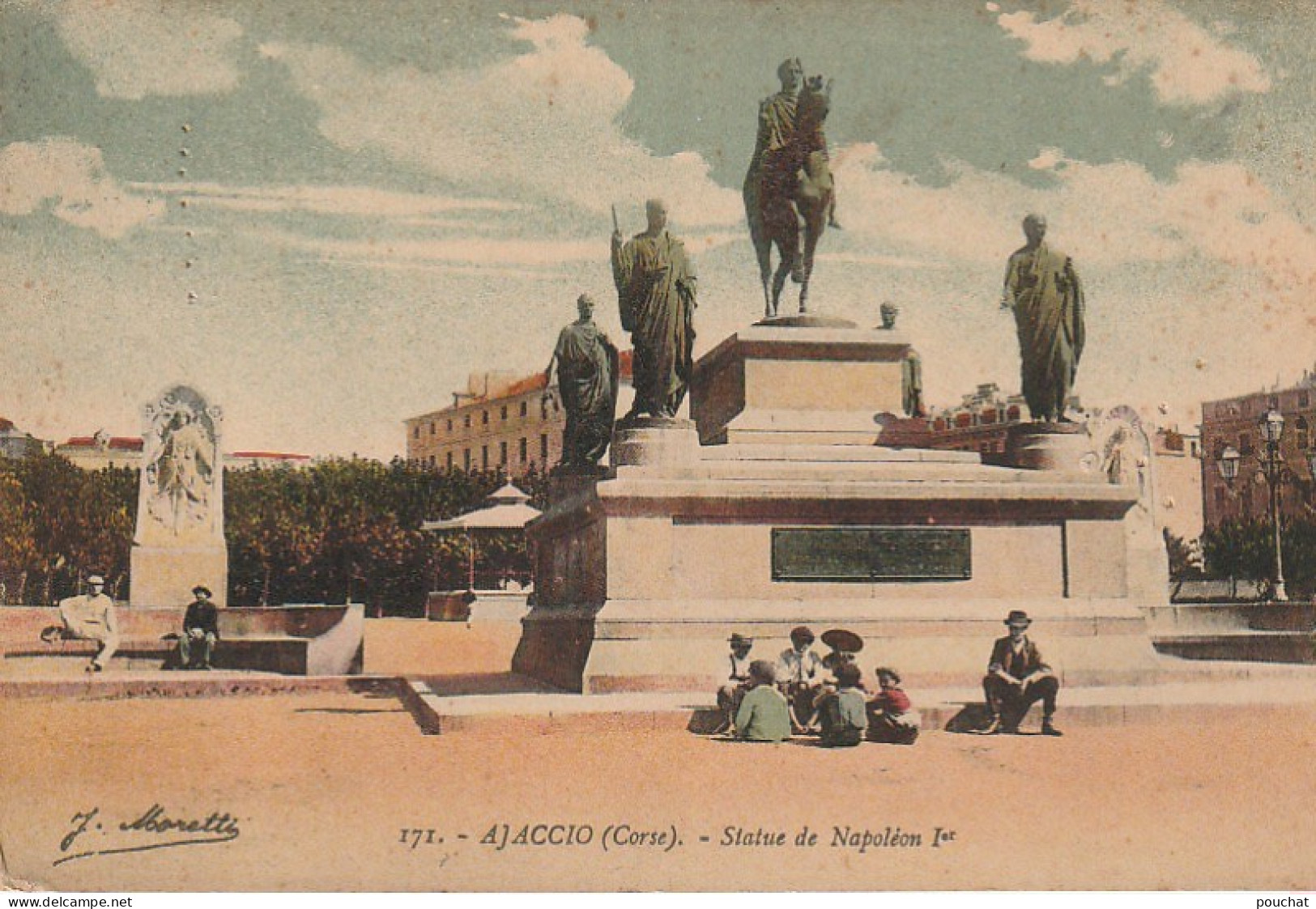 AA+ 26-(20) AJACCIO - STATUE DE NAPOLEON 1er - ANIMATION - CARTE COLORISEE  - Ajaccio