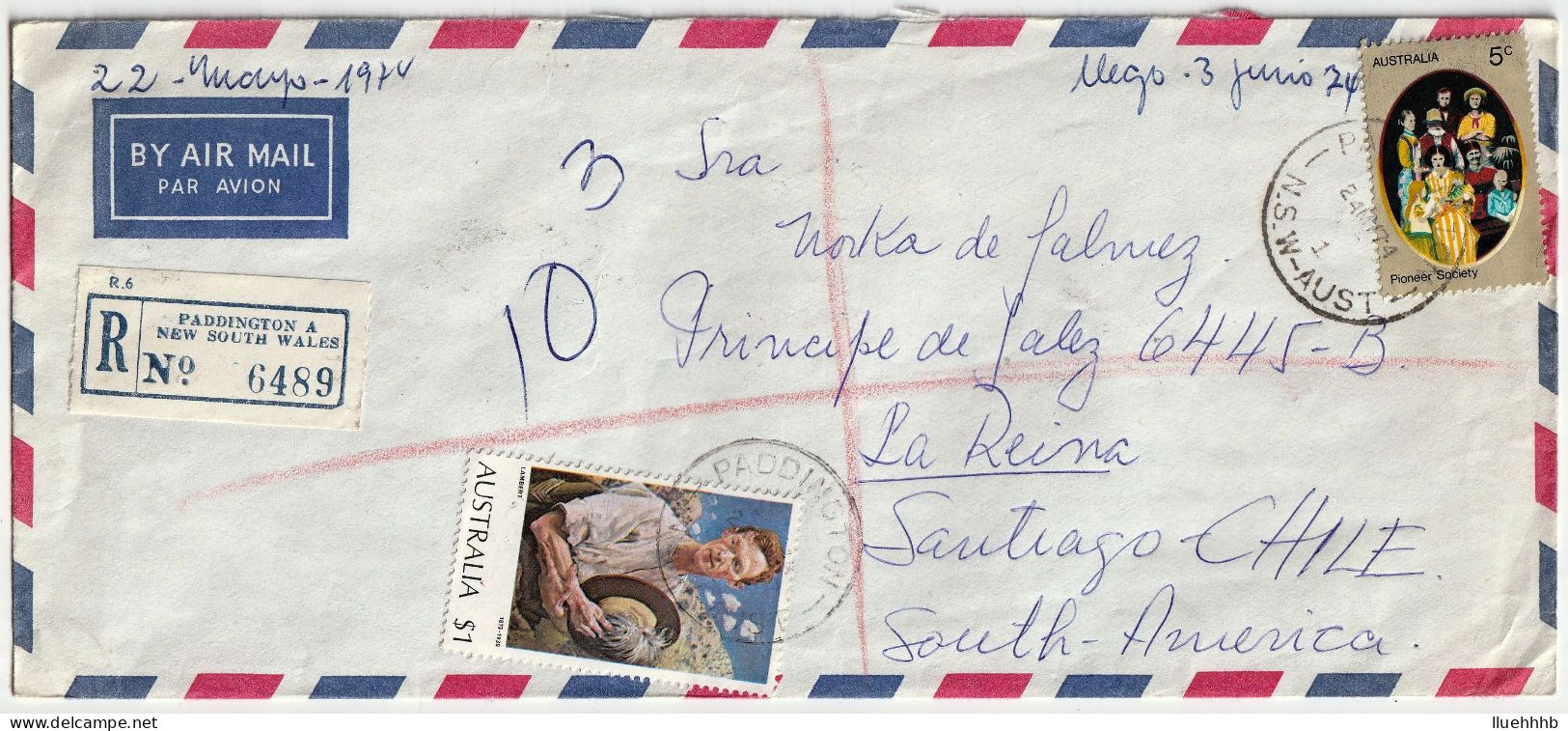 AUSTRALIA: 1974 Registered Airmail Cover To CHILE, $1.05 Rate - Cartas & Documentos