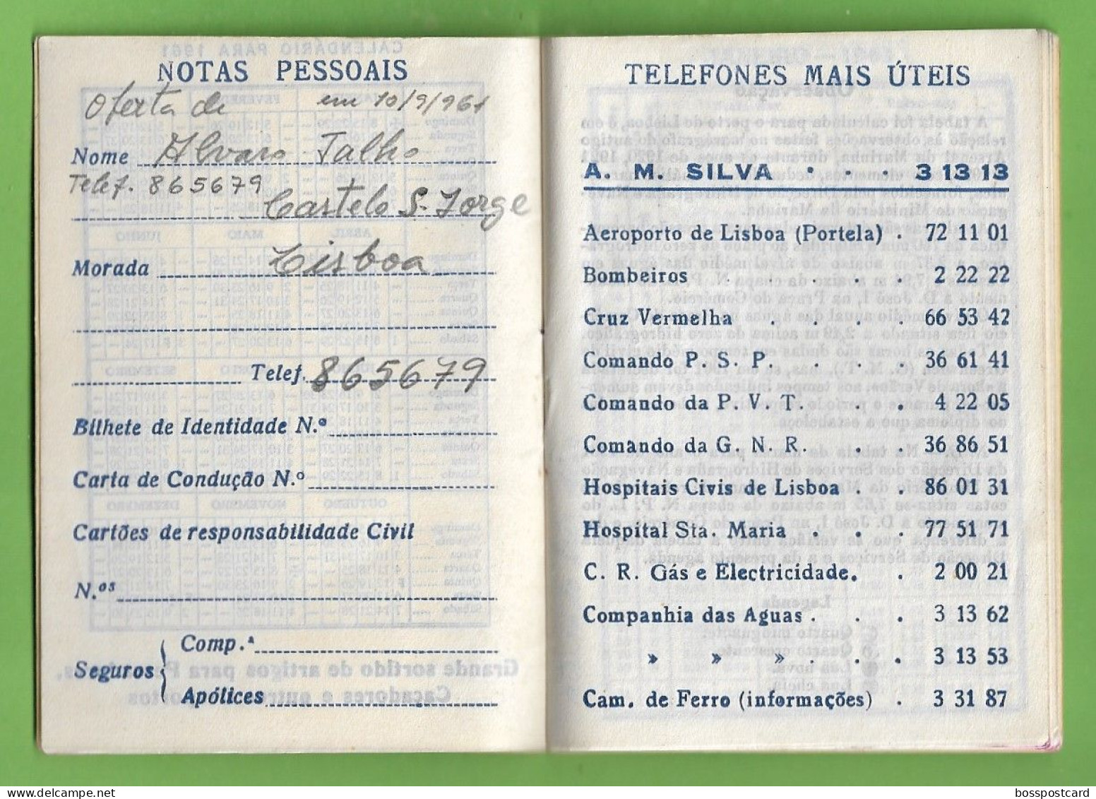 Lisboa - Calendário De 1961 De A. M. Silva - Portugal - Tamaño Grande : 1961-70