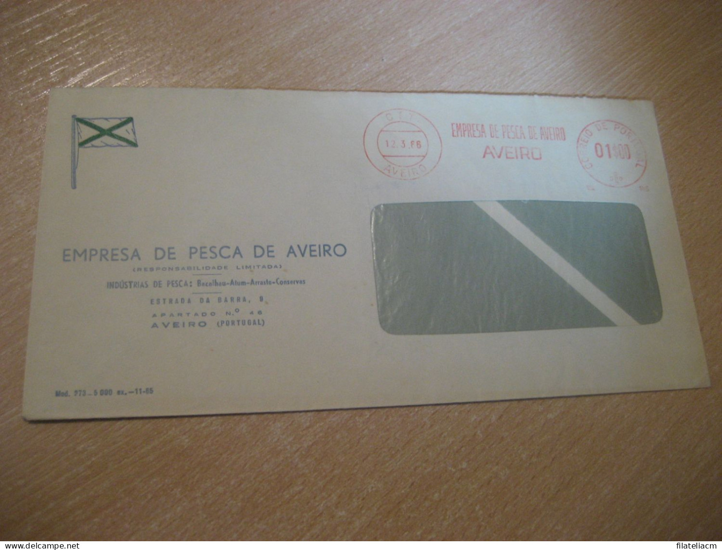 AVEIRO 1966 Empresa De Pesca Fishing Flag Meter Mail Cancel Cover PORTUGAL - Brieven En Documenten