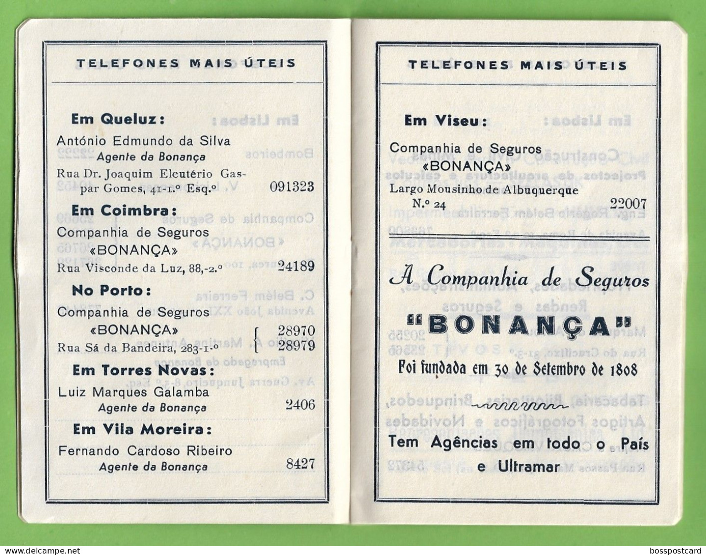 Lisboa - Agenda - Calendário De 1801 A 1980 - Seguros Bonança - Portugal - Grossformat : ...-1900