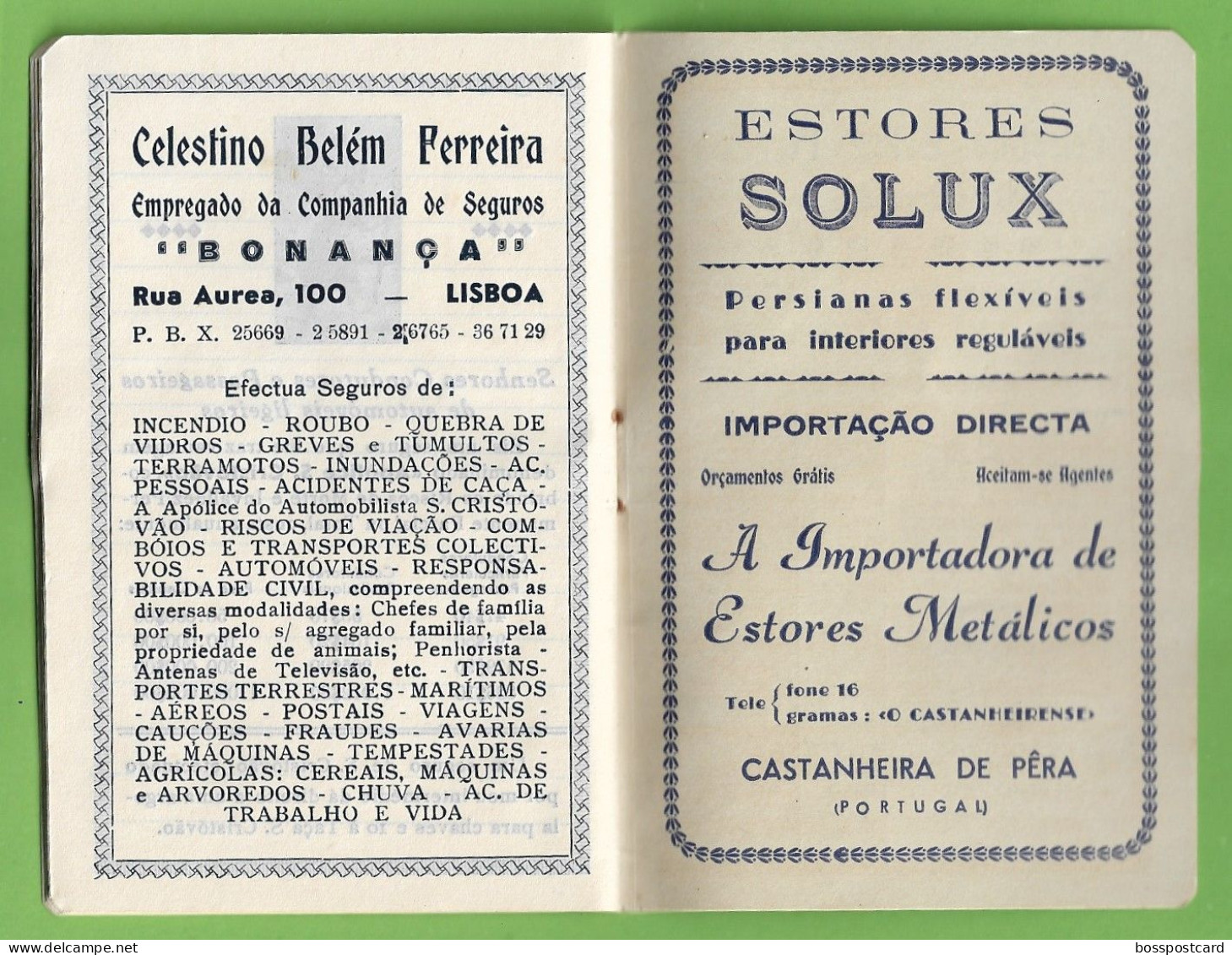 Lisboa - Agenda - Calendário de 1801 a 1980 - Seguros Bonança - Portugal