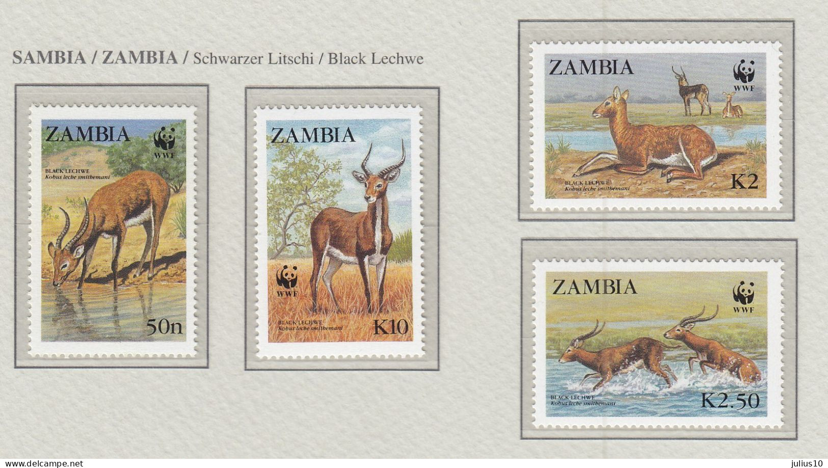 ZAMBIA 1987 WWF Animals Waterbuck Mi 438-441 MNH(**) Fauna 735 - Unused Stamps