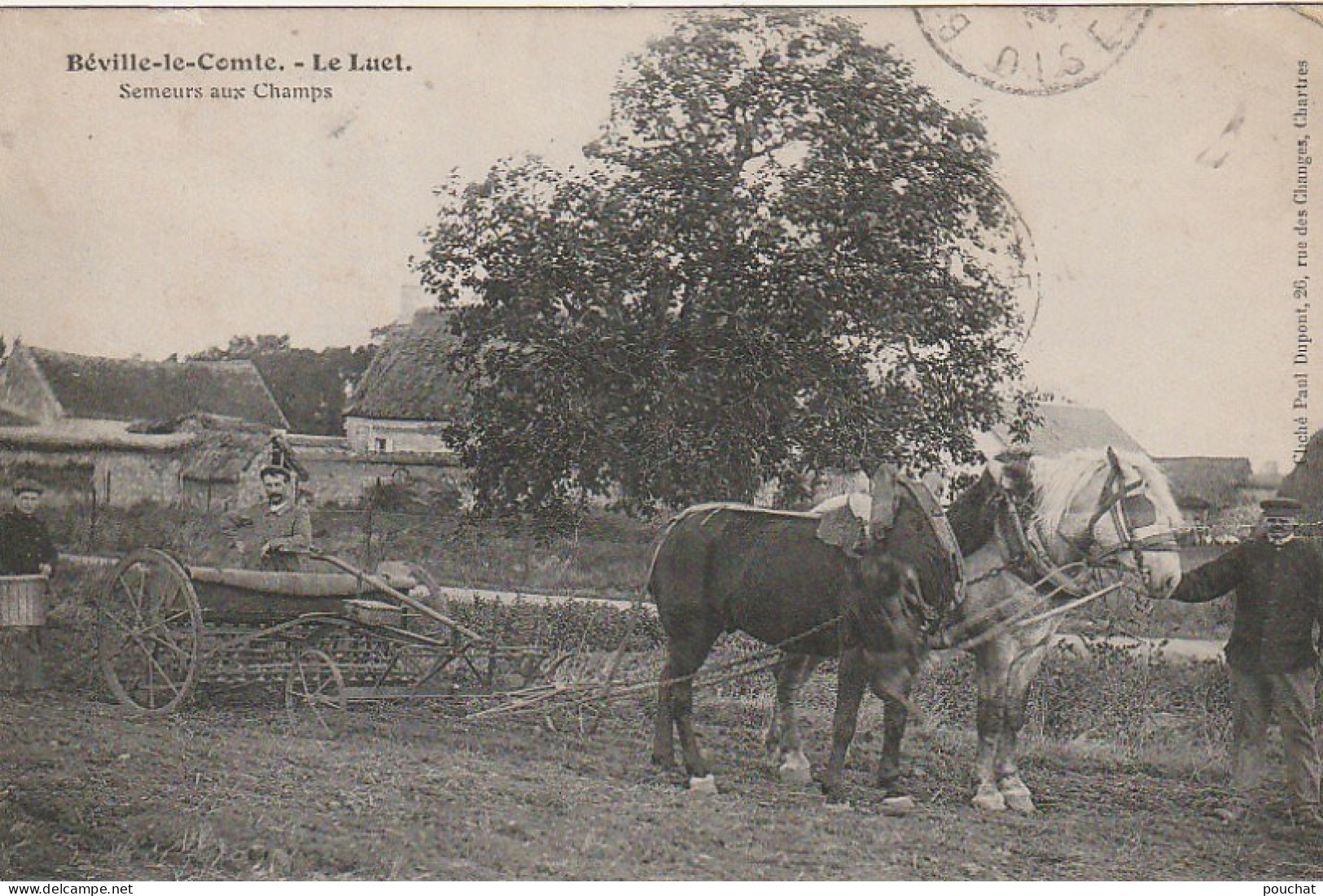 AA+ 34-(28) BEVILLE LE COMTE - LE LUET - SEMEURS AUX CHAMPS - ATTELAGE CHEVAUX , SEMOIR - Cultures